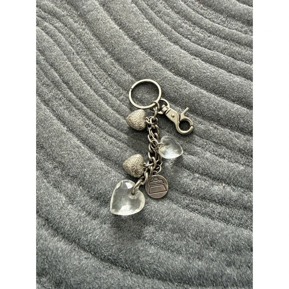 Kathy Van Zealand Silver Crystal Heart Keychain Keyring Bag Charm Accessory